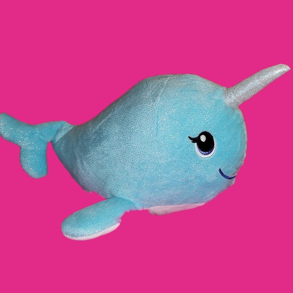 Build-A-Bear 2018 BAB Plush Blue Sparkle Narwhal Sea Unicorn Stuffed Toy Retired - Picture 5 of 9